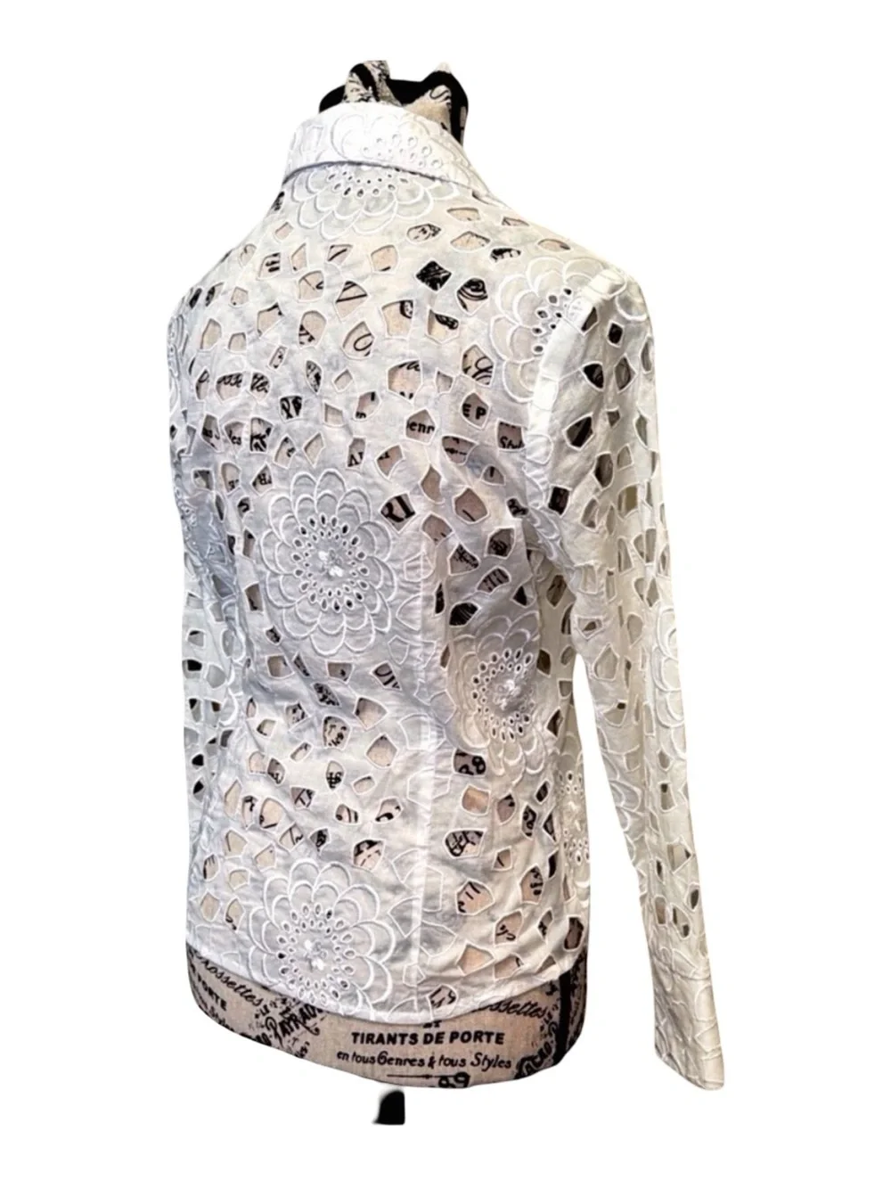 Samuel Dong Ivory Cutwork Floral Zip-Front Jacket | Women’s Small - Picture 2 of 13